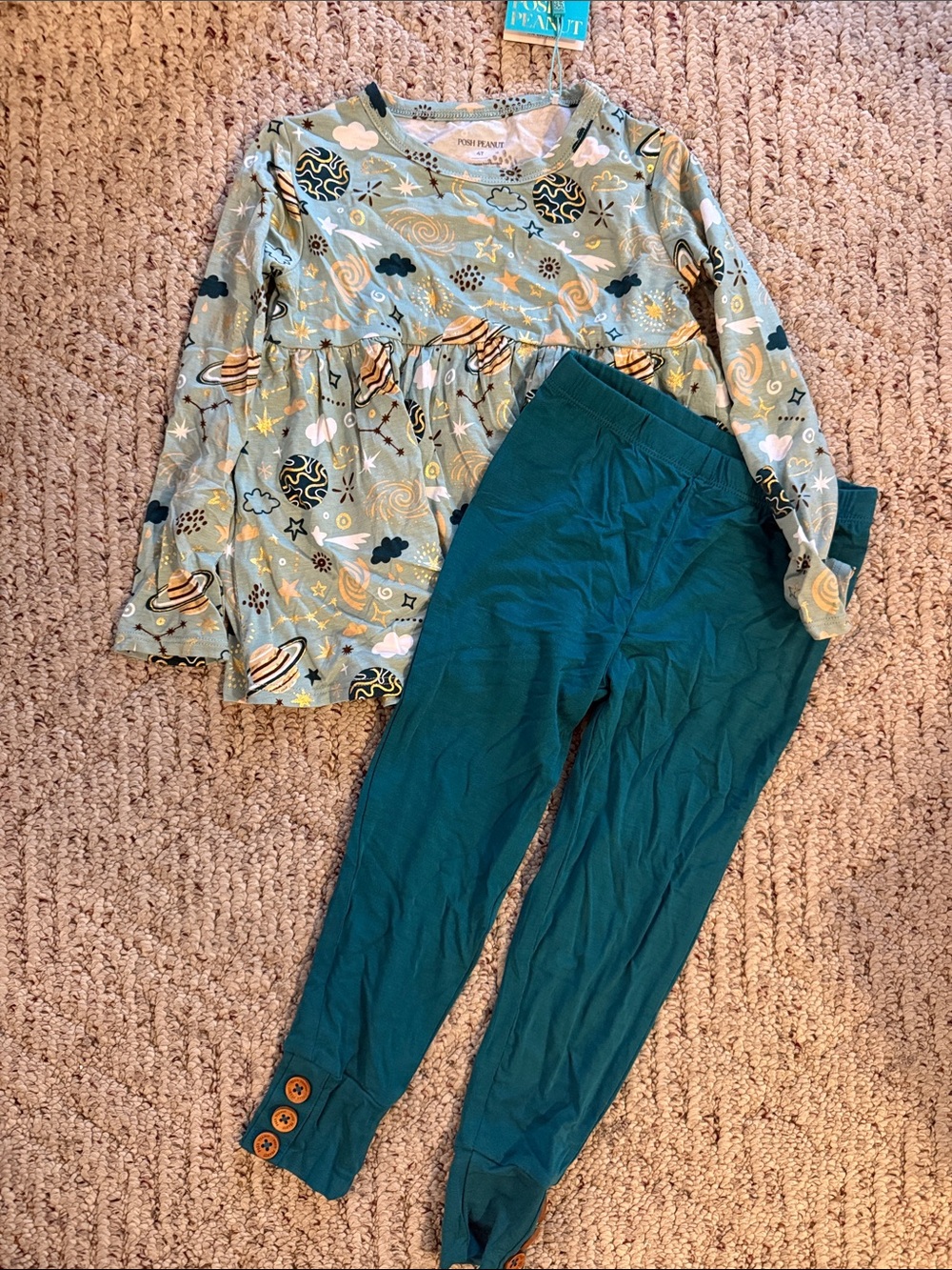 Posh Peanut Teal and Gold Space-Print Pajama Set